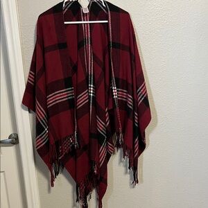 Plaid Fringe Poncho